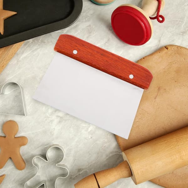 Stainless Steel Dough Cutter with Wooden Handle Multifunctional Kitchen Dough Scraper