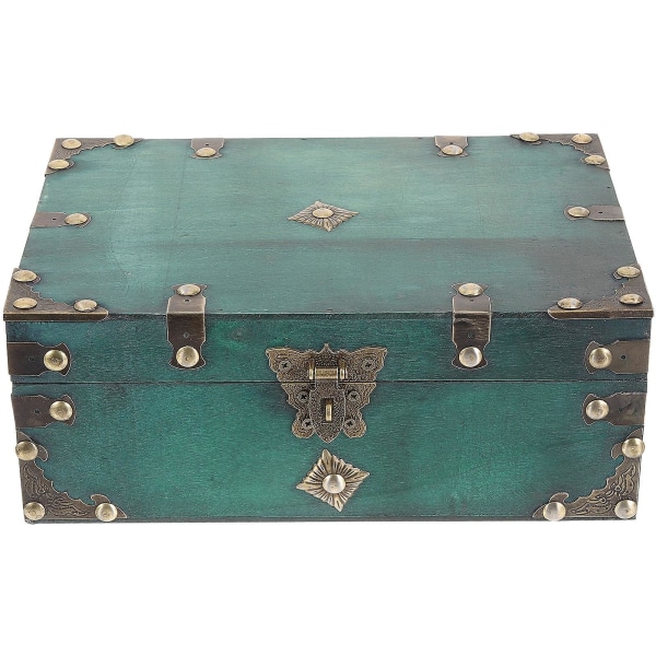 Trälåda i vintage med lås Multifunktionell smyckeförvaringslåda Hushållsdekorativ träbo Green 24X17CM