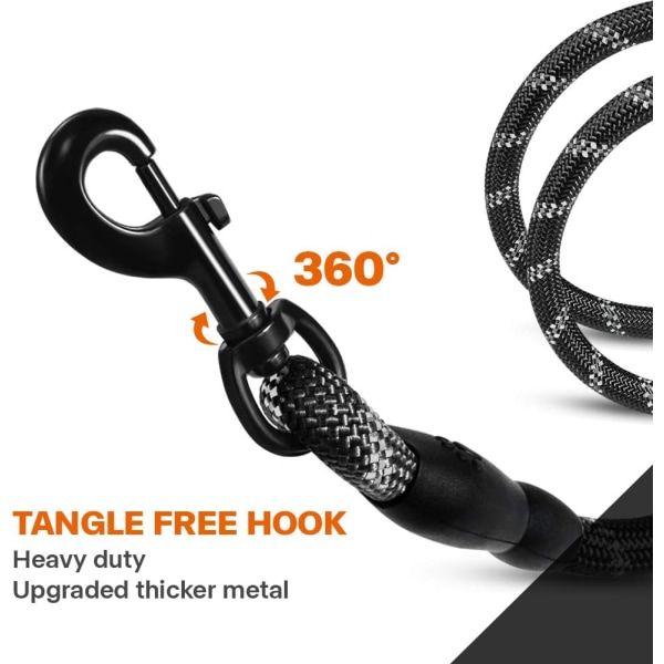 Tau Dog Leash, Nylon Dog Leash, med Polstret Håndtak og Reflekslys, Sterk Dog Leash, Svart
