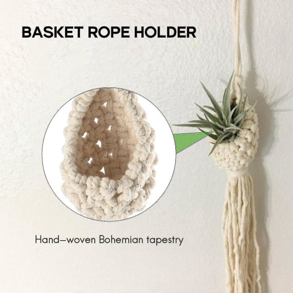 Boho Macrame Luftväxt Hängare Tillandsia Hängkorg Rephållare Blomster Heminredning (13cm)