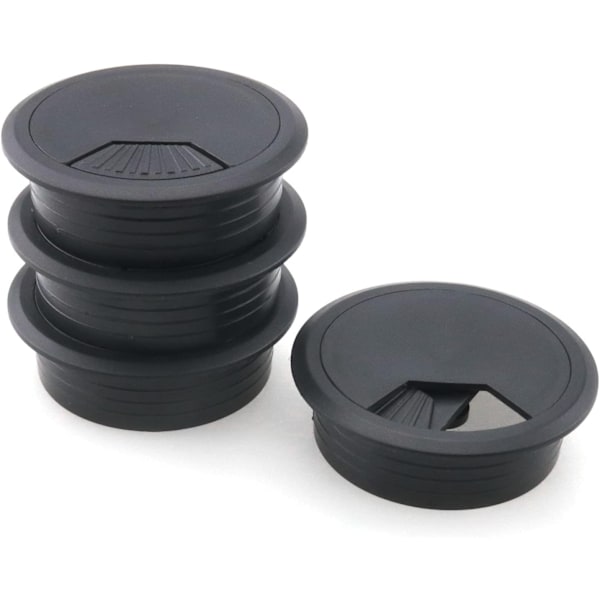 4 st 60 mm skrivbords-kabelgenomföringar, hålöverdrag för kontors-PC-skrivbord, kabelorganiserare i plast, svart (svart-4 st)