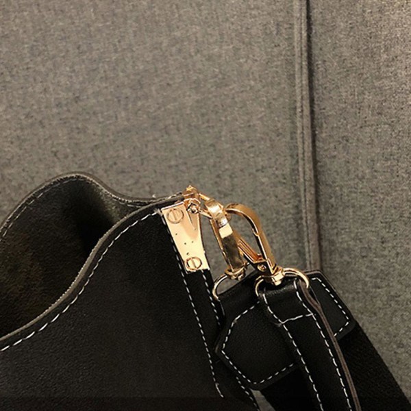 Kvinners PU-Lær Bucket Tote Skulderveske med Lang og Kort Rem Brun
