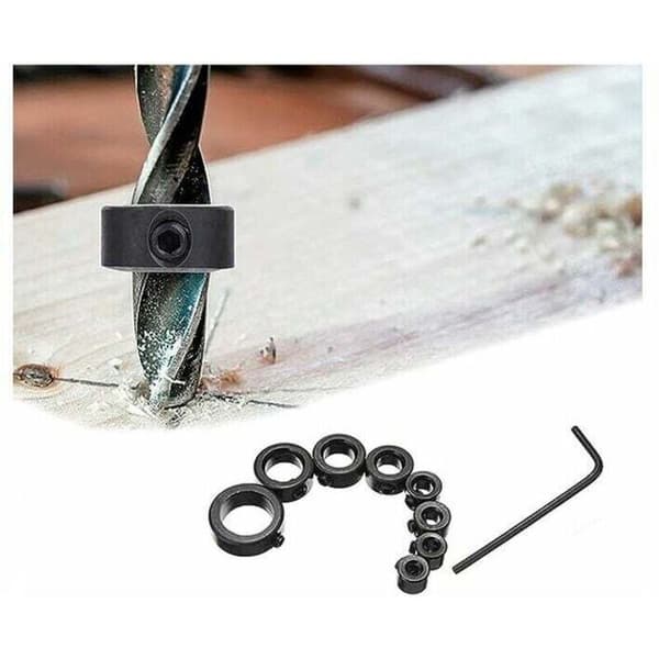 Set of 9 Depth Stops, Positioning Ring, Depth Stop Drill, Positioner, Locator, Drill, Hex Key Ring