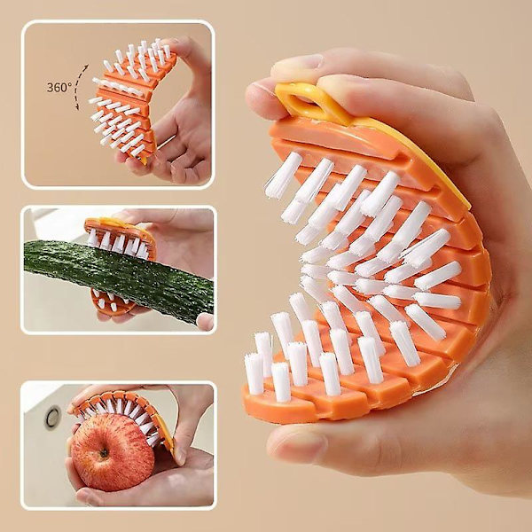 Multifunktionell böjbar rengöringsborste, hushållsborste, kastrullskrubbar för kök (2-pack, vit+orange)