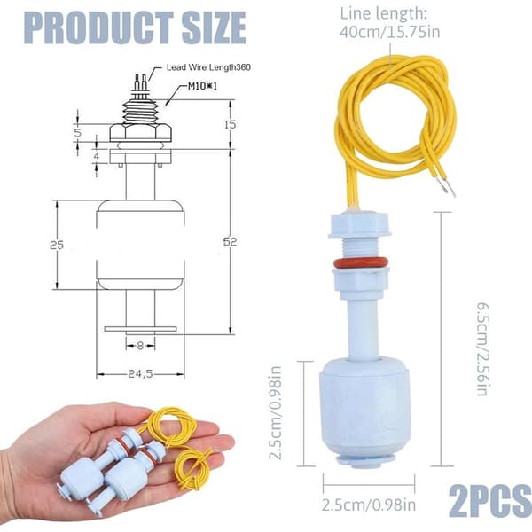 2 Pcs Vertical Float Switch Blue Float Level Switch Water Level Sensor Liquid Controller for Hydroponics Gardening Aquarium Pool Tank 10W
