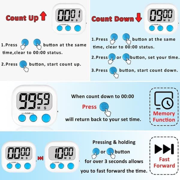 6-pack Digital Visual Timer - Kitchen Timer & Classroom Timer for Teachers and Kids, Back to School and Cooking