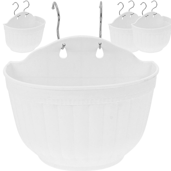 4 Sæt Væghængende Plantepotter Balkon Plantepot Have Hængende Plantepot Vægpotte Med Kroge Hvid White 20.5X17X11.5CM