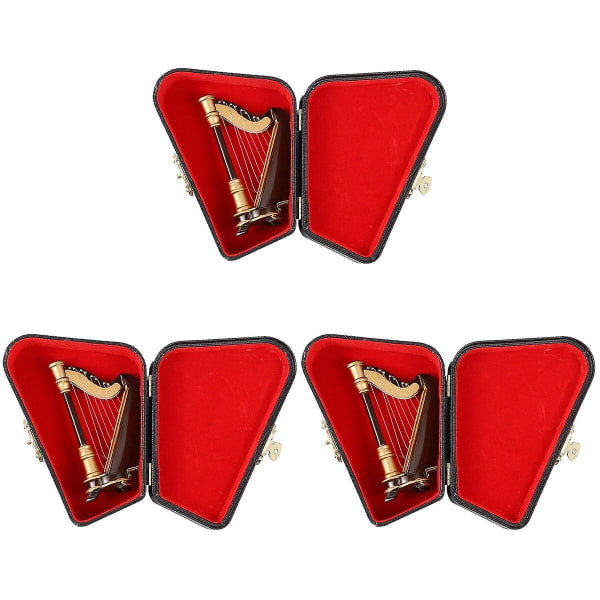 3pcs Miniature Harp Model Mini Wooden Harp Instrument Model With Storage Box3pcs9X6cm