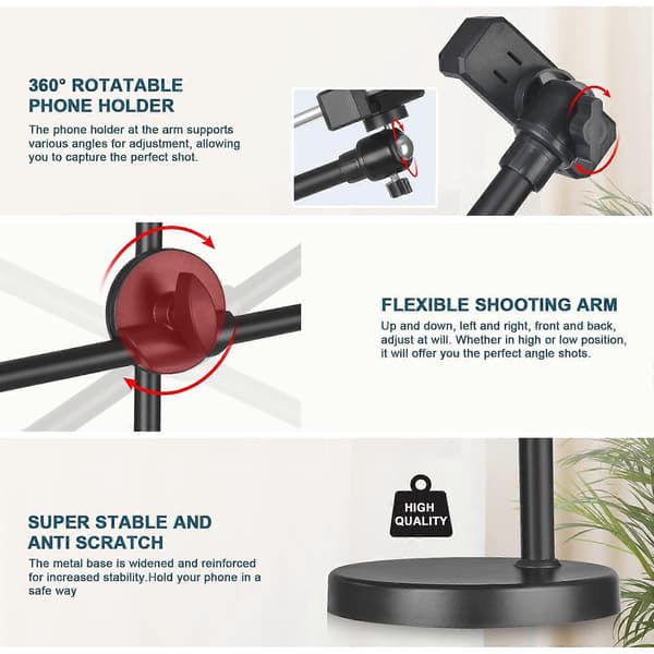 Adjustable Cell Phone Holder, Adjustable Height and Angle with Stable Round Base, Perfect (36-52 cm)