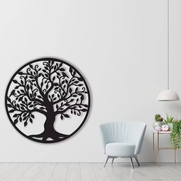 Metal Tree of Life Väggdekor Siluettkonst för inomhuspresent Utomhusgåva Trädgårdshemdekoration (svart, 30x30cm)