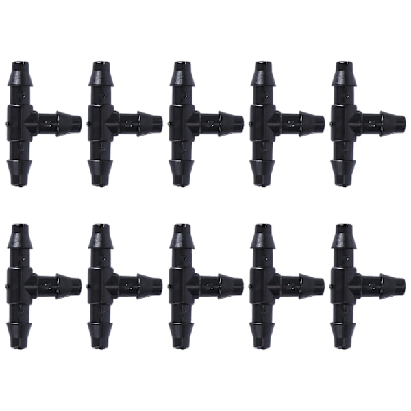 10 stk. Slangemundstykke T-stykke Koblinger Drypvanding Haveredskab Til 4/7mm Slange (sort) Sort100stk