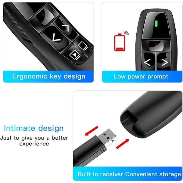 Presentation Clicker, Wireless Presenter, Wireless Presentation Clicker, Multi-System Compatible, Easy to Use, with Laser Pointer, Black