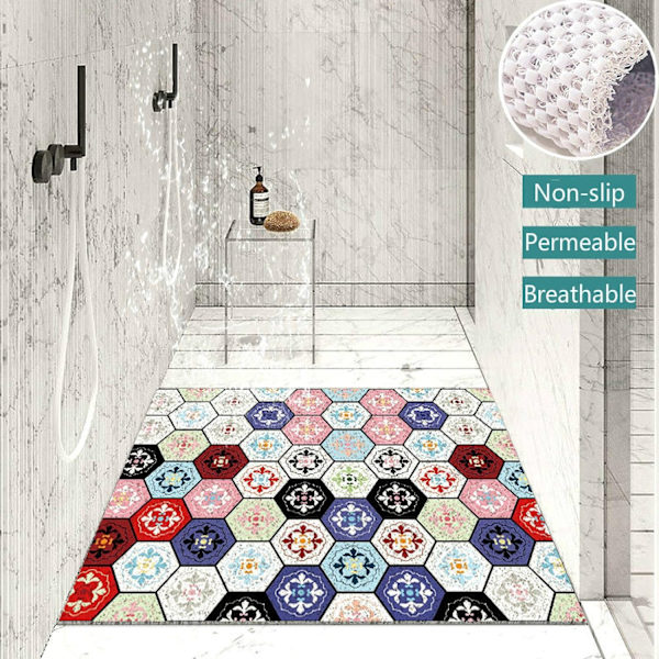 Badrumsmattor för golv, halkfria och snabbtorkande, Prag-design PVC Loofah, utan sugkoppar, 24x36 tum