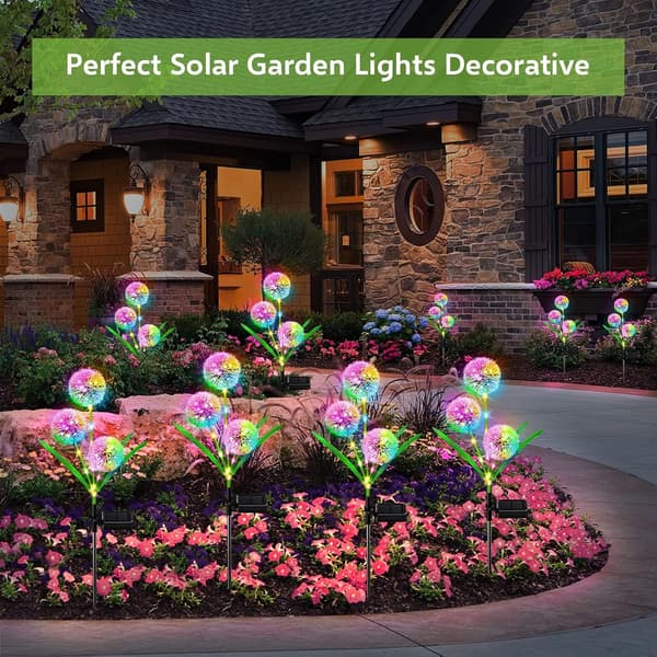 2-pakning solcellelamper for utendørs bruk, hagedekorasjon, solcelleblomster, 2 moduser LED-løvetannlampe, lysere vanntette dekorative hagelamper