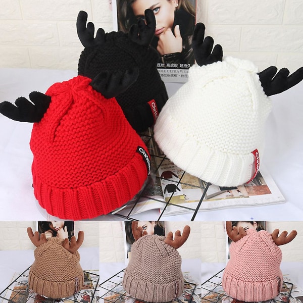 Färgglada Renen/Elg-Horn Beanie Baby Flickor Pojkar Höst Vinter Jul Hattar Röd