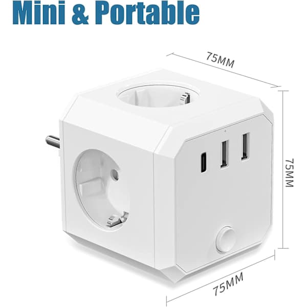 Cube Socket, Multiple Sockets Without Cord, With Switch, 4 Sockets, Portable and Practical.