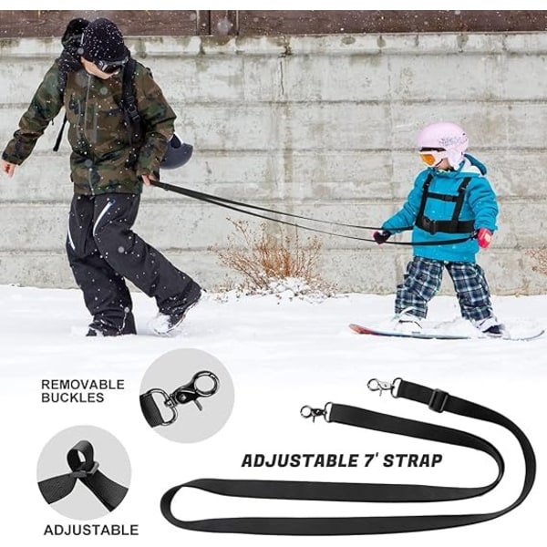 Lasten hiihto- ja lumilautaharjoitusvaljaat Toddler lasketteluvaljaat irrotettavalla talutushihnalla ja Easy Lift -kahvalla - musta