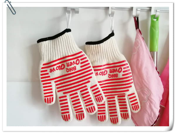 Non-slip Silicone Kitchen Gloves Five Fingers (Red (2 pcs))