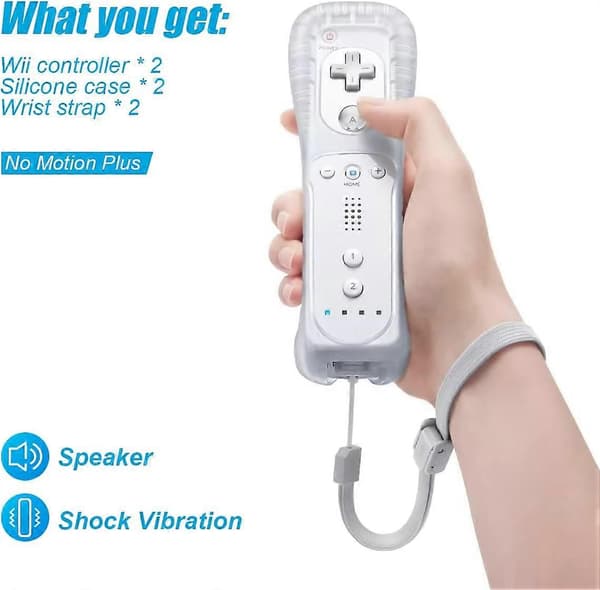 Replacement Wii Controller 2-pack, Wii Remote, with Silicone Case and Wrist Strap, Remote Control for Wii/Wii U, White