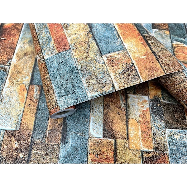 Kivitiili tapetti, irrotettava ja liimattava, itseliimautuva, irrotettava, tekokivinen, teksturoitu seinätapetti 45,2 cm x 600 cm Furni