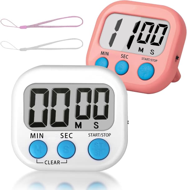 Classroom Timer for Kids and Teachers, 2-Pack Digital Timers, White + Pink