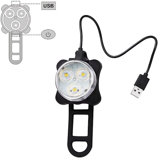 USB-oppladbart sykkellyssett, supersterkt frontlys og bakre LED-sykkellys, 650 mAh litium batteri, 4 lysmodusalternativer (2 USB-kabler og 4