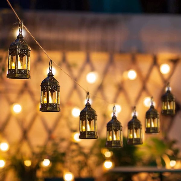 Mini lanterne sæt med blinkende LED-lys, 12 gyldne retro dekorative hængende lys, velegnet til Halloween, jul