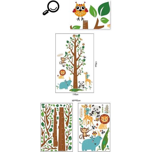 Tegneserie søde dyr Abe Løve Giraf Stort træ Væksthøjdediagram Aftagelige vægklistermærker Decals, Børn Baby Soveværelse Børneværelse Gør-det-selv dekorativ væg