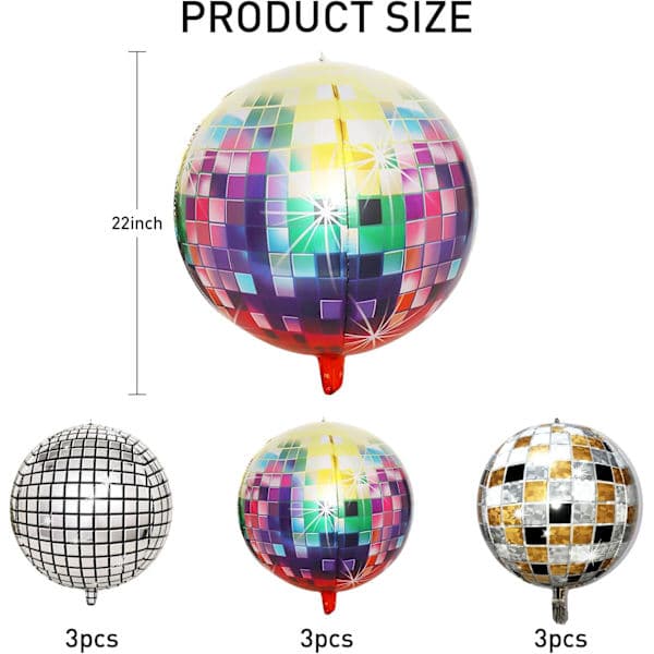 Diskokugleballoner, 9 stk. 56 cm diskofestdekorationer