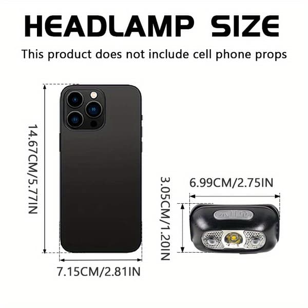 USB Rechargeable LED Headlamp with Motion Sensor - Adjustable, Matte ABS Portable Lamp for Camping, Hiking & Running Head Lamp 1pc Head Lamp 1pc