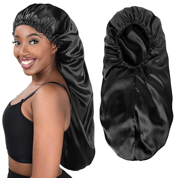 2 st Hårslöjor för Kvinnor Satin, Svart Mjuk Elastisk Band Lång Satin