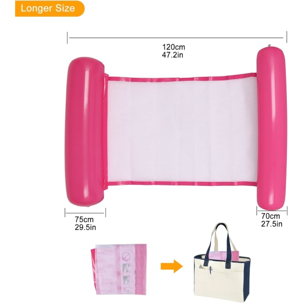 2 stk Rosa flytende oppblåsbar hengekøye svømmebasseng, svømmehengekøye flyte flåte flytende sete hengekøye Sengeseng matte med luftpu