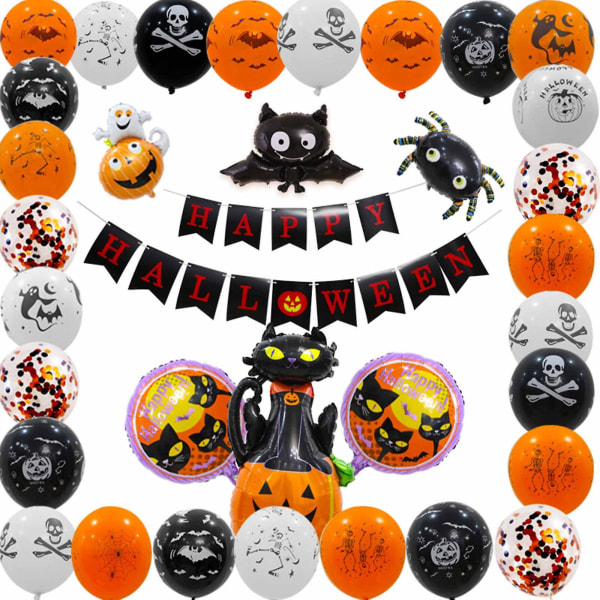 Sett 1 Halloween festdekorasjonsballonger med bannersett scenebakgrunnsrekvisitterSett 1