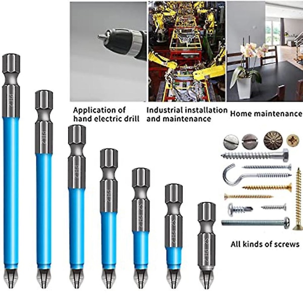 Magnetisk anti-skrid bor Magnetisk Phillips Bits Sæt Håndværktøj Skruetrækker bor (1 sæt (7 stk))