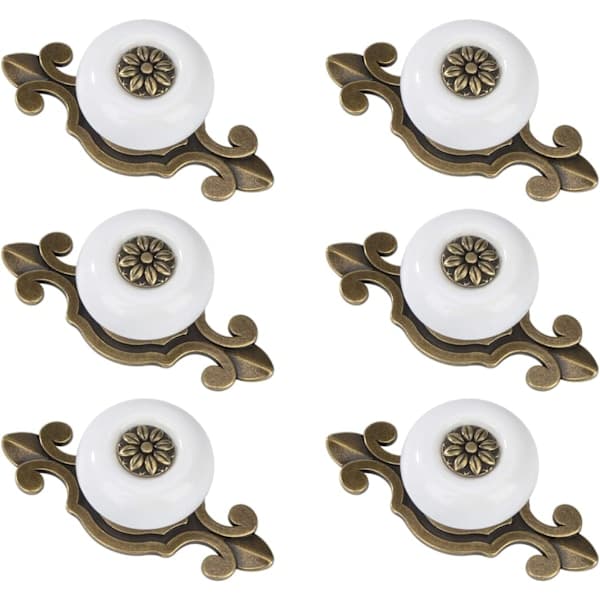 6 Porcelain Knobs, Vintage Furniture Knobs with Alloy Screws