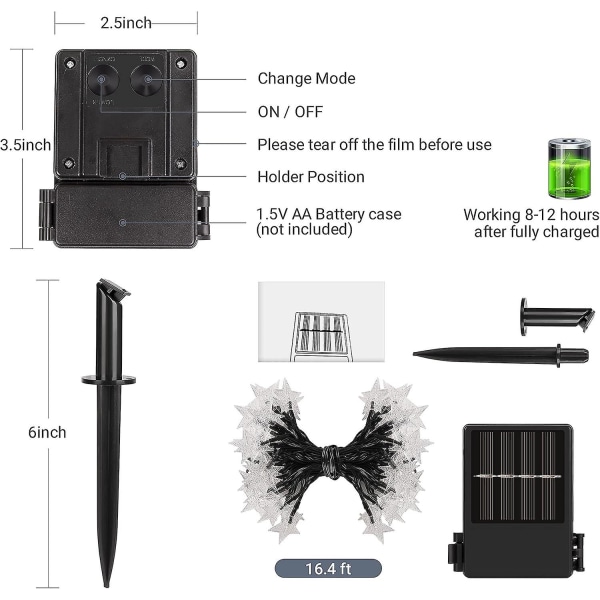 Utendørs Stjerne Solcellelys, 23 Fot 50 Tommer LED Juleleker, Solcelle Juleleker 8 Mønstre Juledekorasjonslys Hage