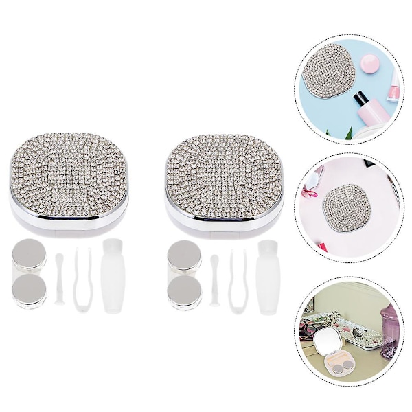 2 Sæt Rejsebrilleglas Etui Kosmetik Linseboks Linsepleje Holder Kosmetik Linseholder Kontaktlinsebeholder Kontaktlinseetui Tilfældig Farve 7,1x7,1x2,5cm
