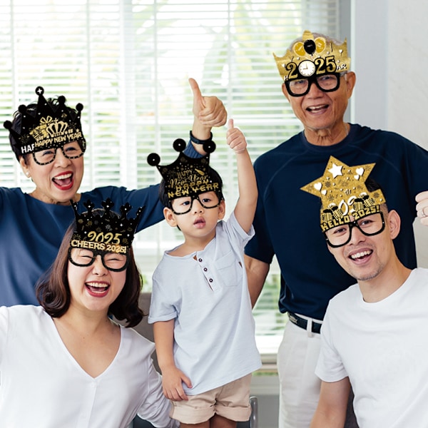 12Pcs Happy New Year Eyeglasses and hat 2025 New Years Party Glasses Photo Prop for New Years Eve Party Supplies Decoration