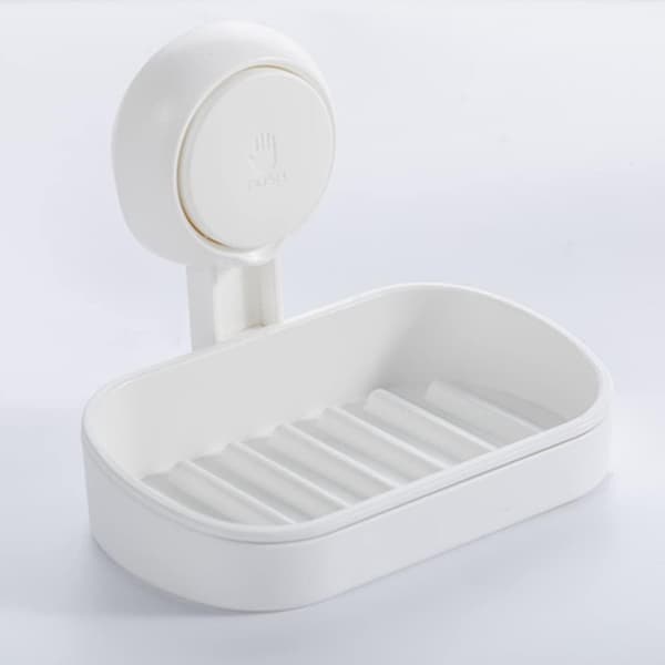 Suction Cup Soap Dish, Removable Double Layer with Drainage and Strong Suction for Bathroom, Kitchen, and Shower, White, 2-Pack