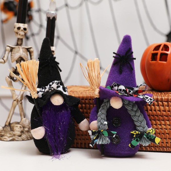 Halloween kvast Hög hatt Häxa Dvärg Gnome Docka Prydnad Söt tecknad dvärg  Tomte Heminredning Halloween Firande Lila 20ce | Fyndiq