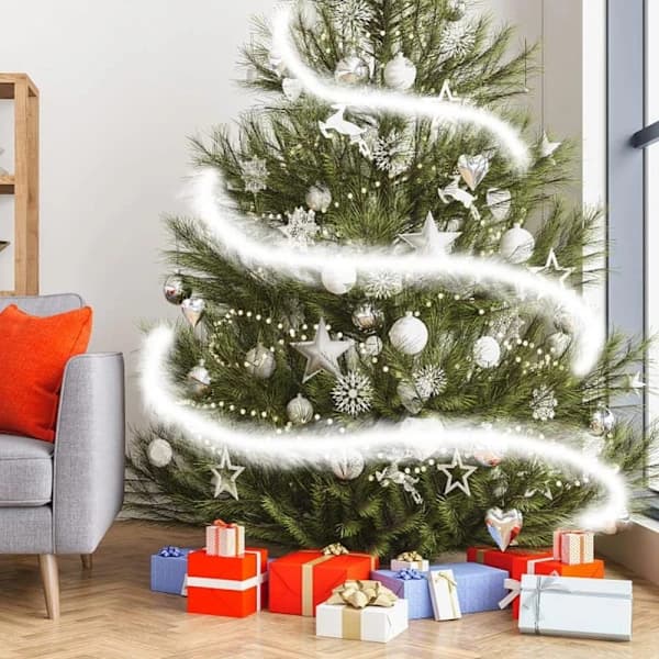 6-pakning julekrans, hvit glitterdekorasjon