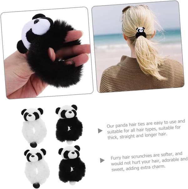 4 søde plys-panda-hårelastikker, elastiske hestehaleholdere, bløde hårbånd til kvinder, piger, drenge og piger, tilbehør
