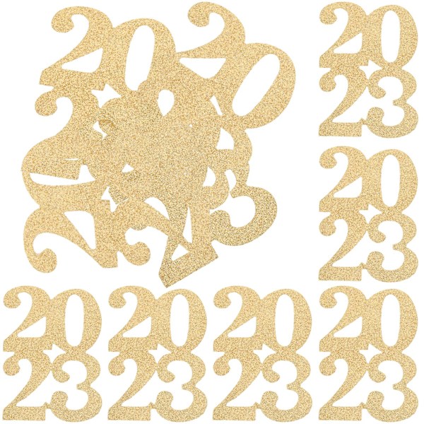 24 stk Glitter 2023 Utskjæringer Etiketter Dekorasjoner Bord Senterstykker 2023 Grad Utskjæringer Gull 12X8.5CM