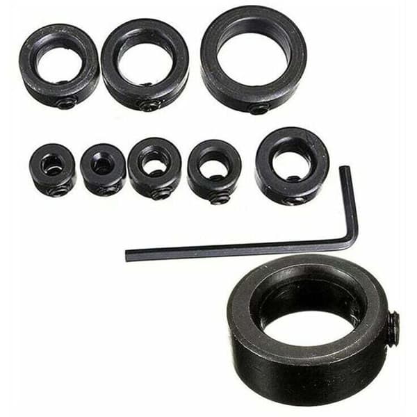 Set of 9 Depth Stops, Positioning Ring, Depth Stop Drill, Positioner, Locator, Drill, Hex Key Ring