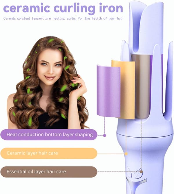 Automatic Hair Curler Curling Iron with 3 Temperature Settings and LCD Display Fast Heating Ceramic Curling Wand Automatic Shut-off Anti-scald