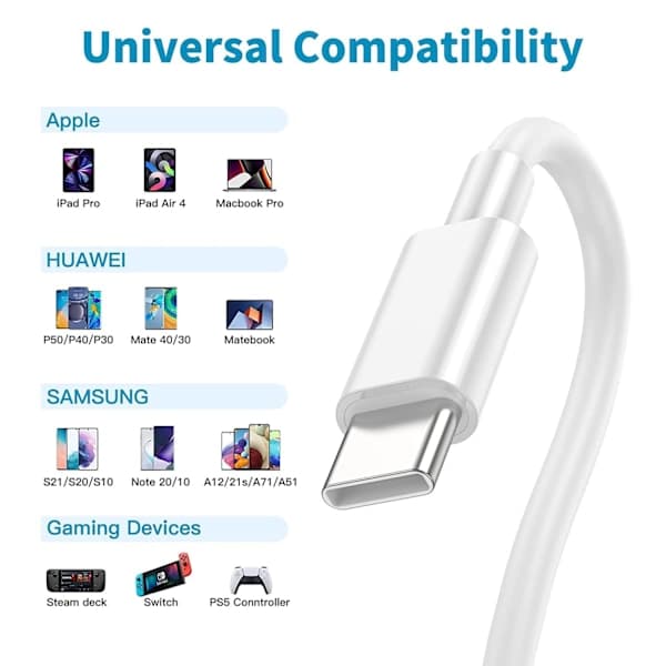 2 stk 1 m hurtigladekabel USB-C til USB-C