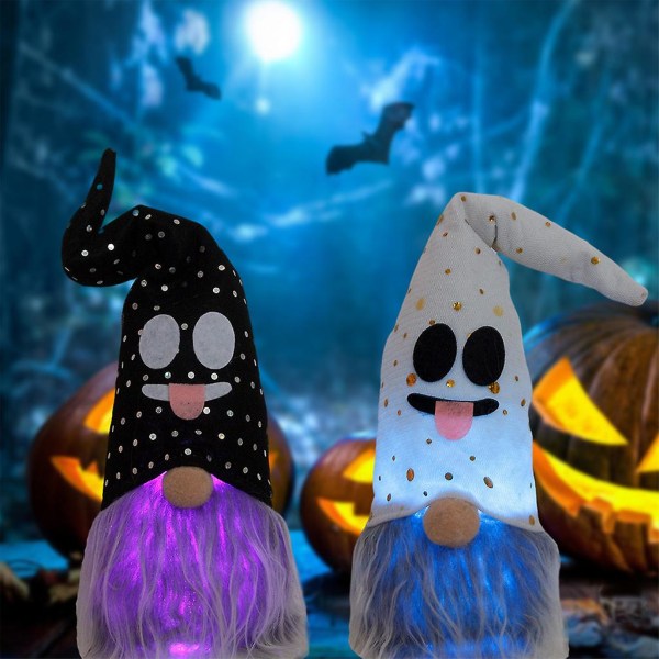 15\" Halloween-nisse med LED-lys Håndlavet Plys Svensk Nisse Siddende Tomte Nordisk Statue Hvid