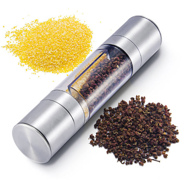 Salt- och Pepparkvarn 2 i 1 Rostfritt Stål Cocktail Shaker, med Keramisk Slipkärna och Transparent Flaska med Fack