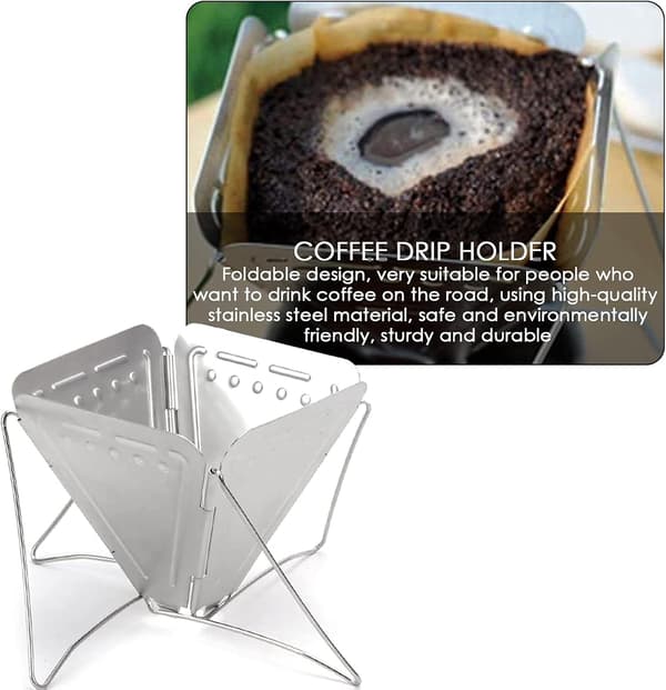 Kaffefilter, bærbart filterkon i rustfrit stål, foldbart, til rejser, vandreture, picnic, camping