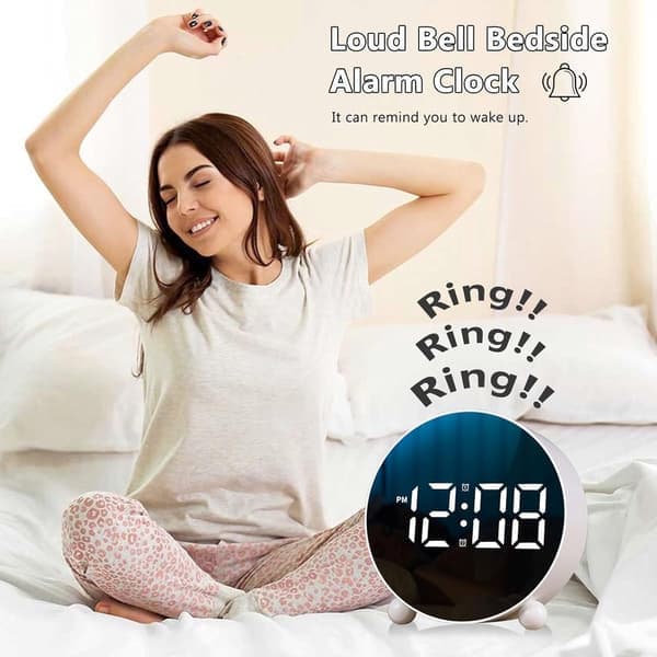 Digital Alarm Clock, Round LED Display, Dual Style, 3-Level Brightness, Silent, Black [Ho]